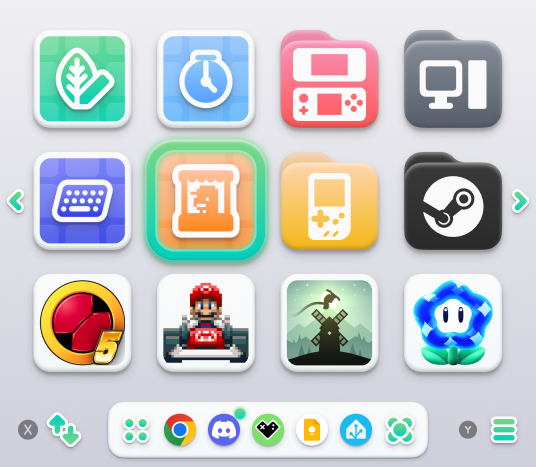 Cocoon Page Mode arranging games and folders into a fixed grid