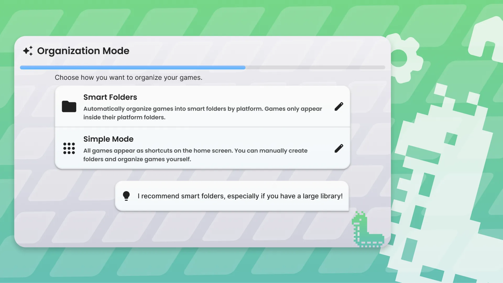 Grub the mascot guiding the setup wizard