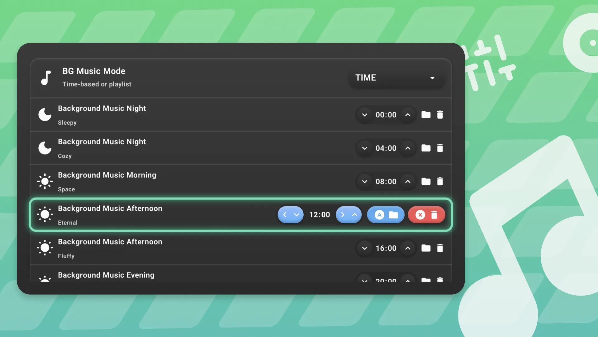 Background music settings screen