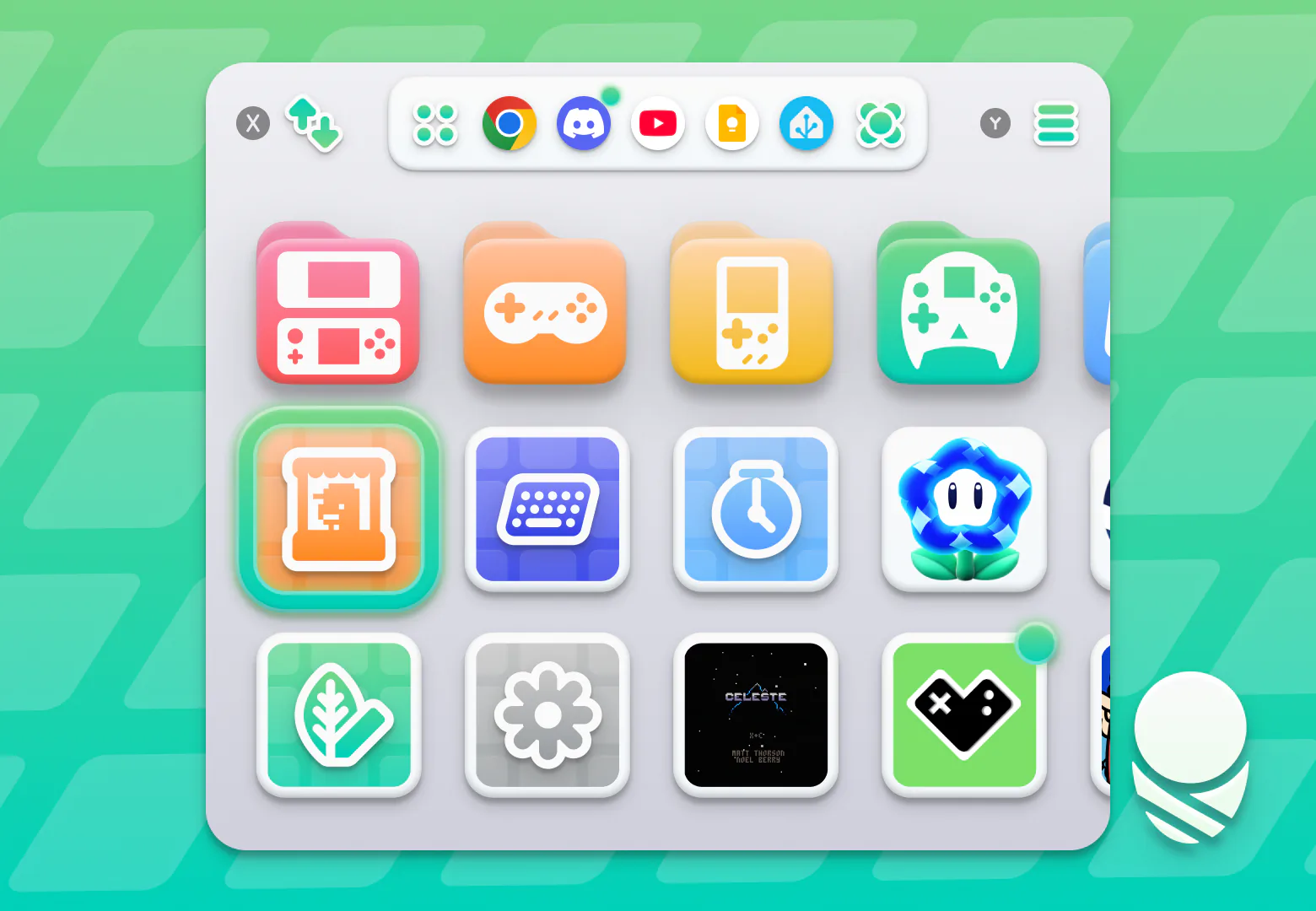 Pod shortcuts alongside apps and games