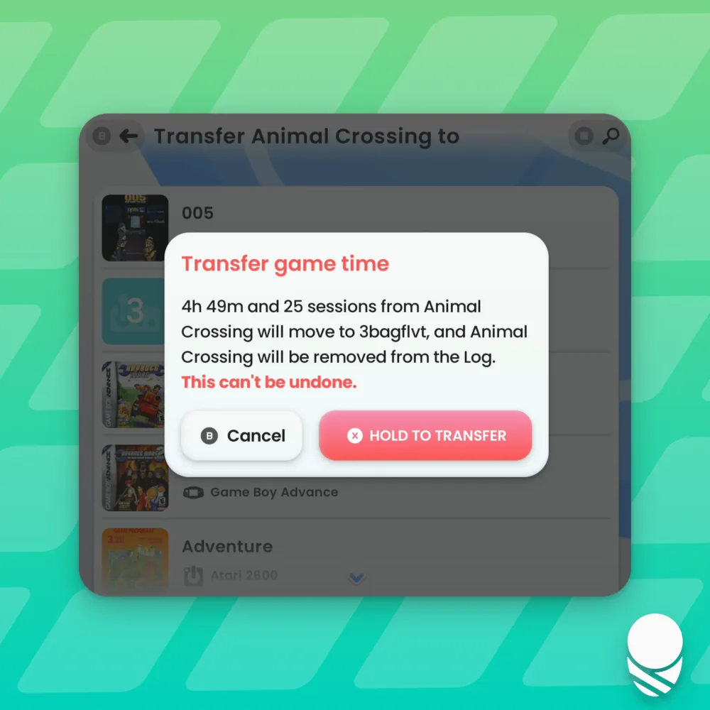 Transfer game time in Log settings