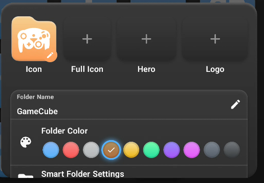 A folder edit screen with color picker 