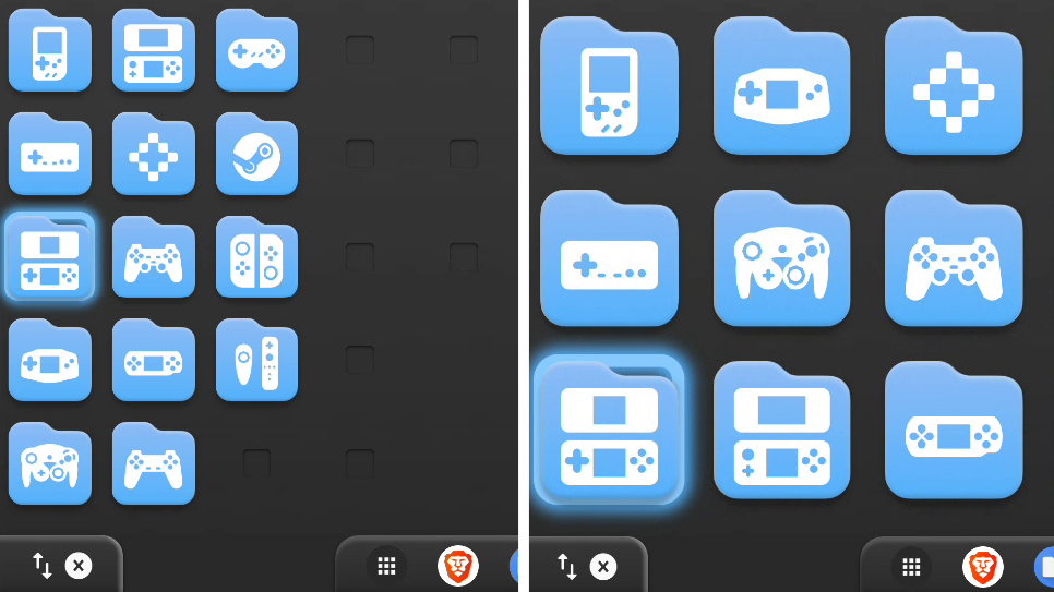 Grid zoom comparison — 2 rows versus 5 rows of game tiles