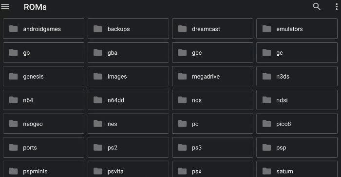 Example ROM folder structure with platform subfolders